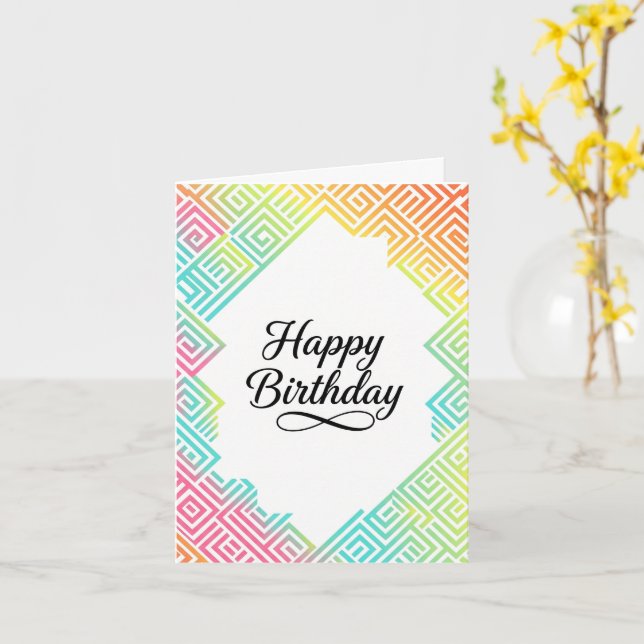 Personalised Rainbow Geometric Birthday Card (Yellow Flower)