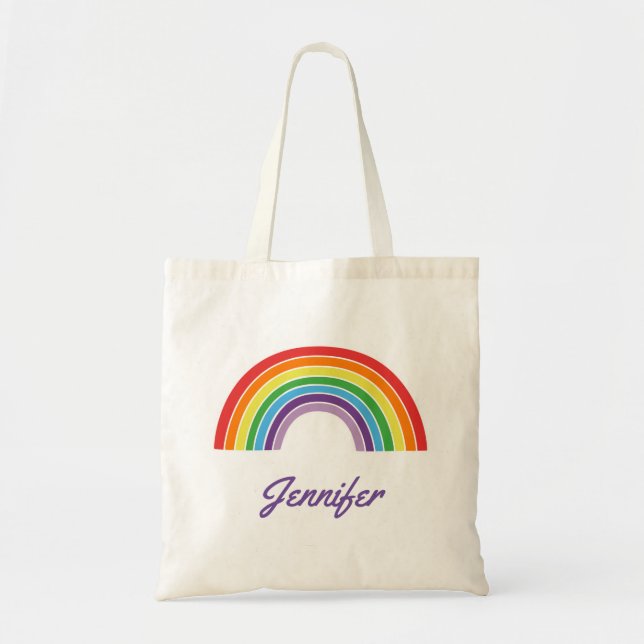 Personalised Rainbow Girls Colourful Custom Cute Tote Bag (Front)