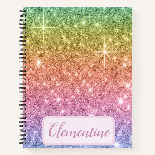 Personalised Rainbow Glam Glitter Sketchbook Notebook (Front)