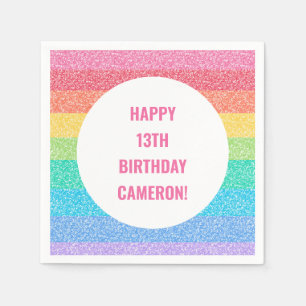 Personalised Rainbow Glitter Birthday Party Napkin