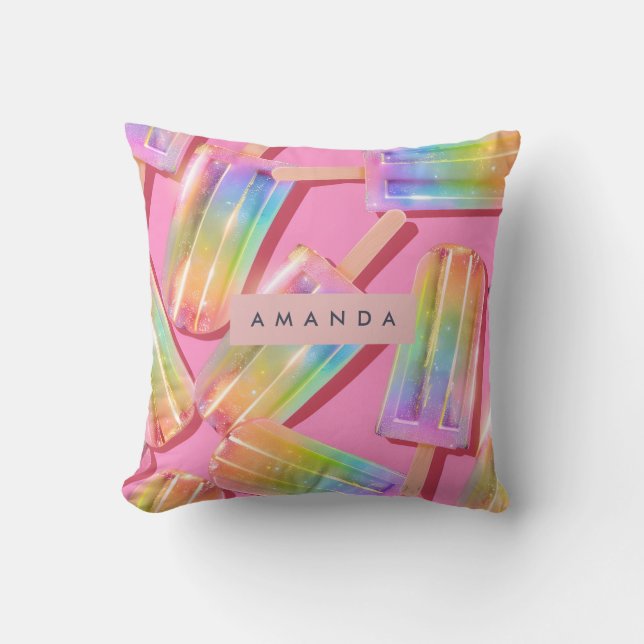 Personalised Rainbow Glitter Popsicle Dreamt Cushion (Front)