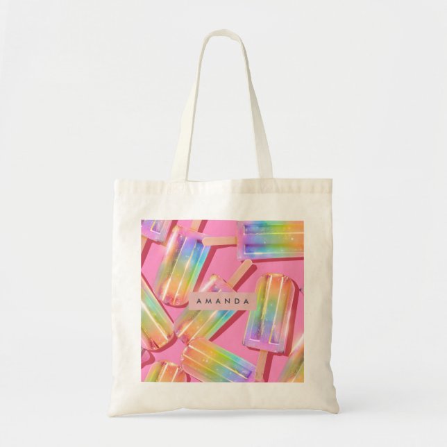 Personalised Rainbow Glitter Popsicle Dreamt Tote Bag (Front)