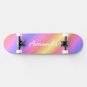 Personalised Rainbow Glitter skateboard with name
