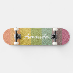 Personalised Rainbow Glitter skateboard with name