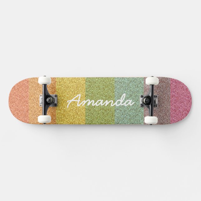 Personalised Rainbow Glitter skateboard with name (Horz)