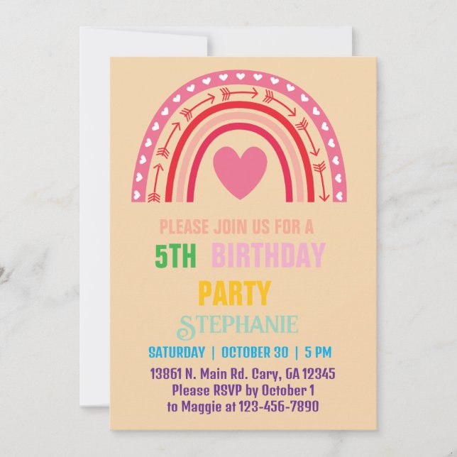 Personalised rainbow gold Girl Boy birthday  Invitation (Front)