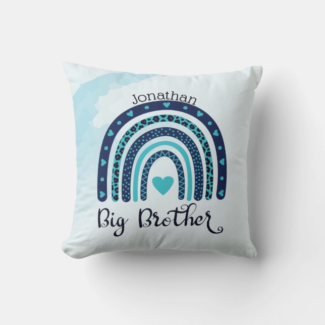 Personalised Rainbow Heart Big Brother  Cushion (Front)