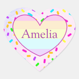 Personalised Rainbow Heart Candy Sprinkles Name Sticker