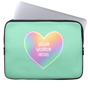 Personalised Rainbow Heart Green Laptop Sleeve