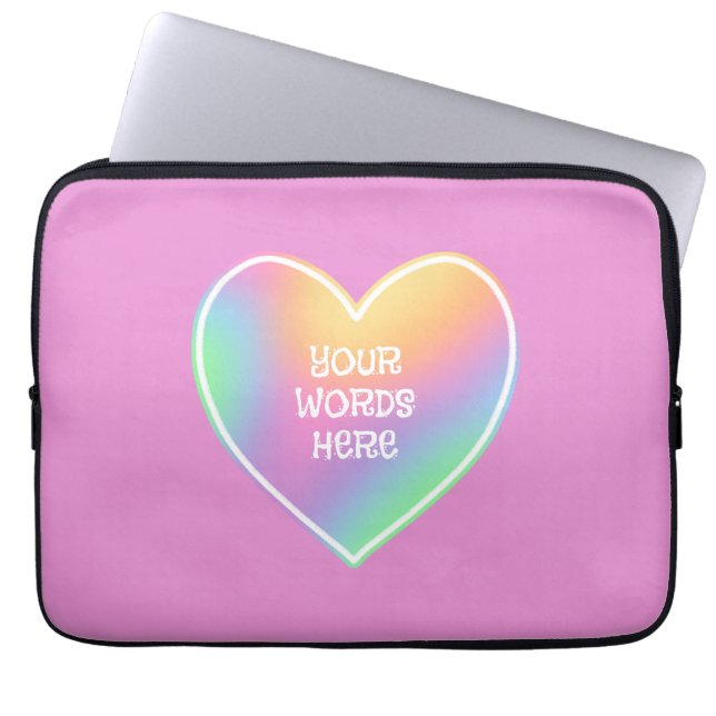 Personalised Rainbow Heart Pink Laptop Sleeve (Front)