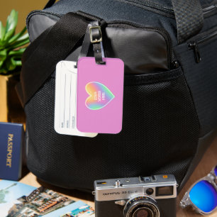 Personalised Rainbow Heart Pink Luggage Tag