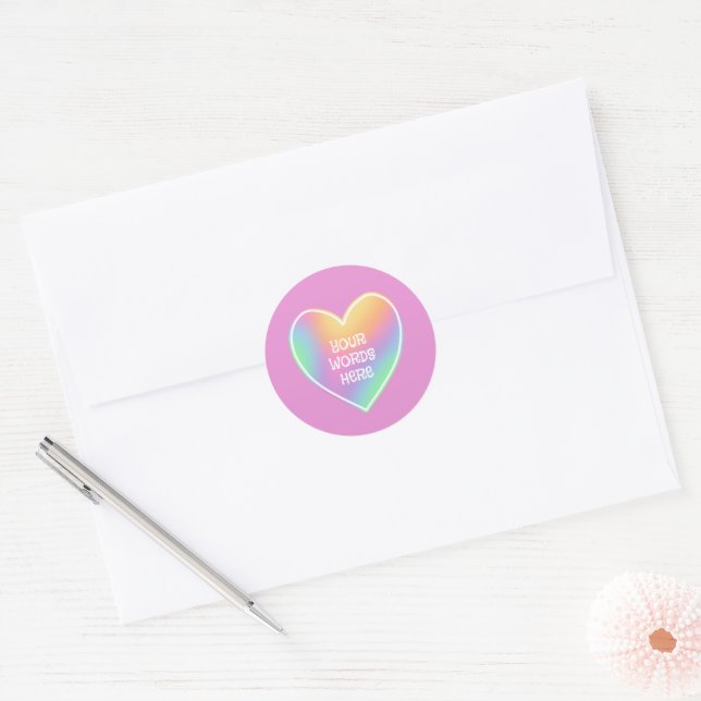 Personalised Rainbow Heart Pink Stickers (Envelope)