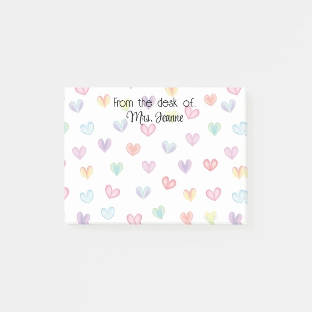 Personalised rainbow heart watercolor elegant post-it notes (Front)