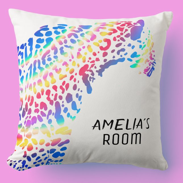 Personalised Rainbow Jaguar Bedroom Cushion (Creator Uploaded)