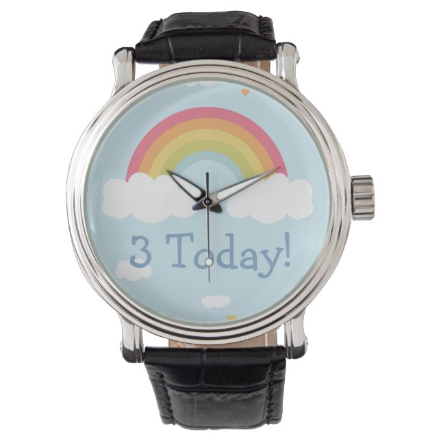 Personalised Rainbow Kids Birthday Party Button Watch (Front)