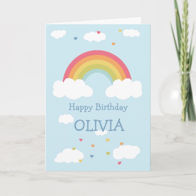 Personalised Rainbow Kids Happy Birthday Flat Card (Front)