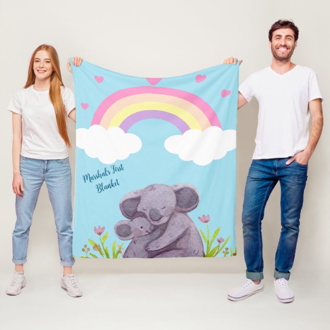 Personalised Rainbow Koala Animal Fleece Blanket (In Situ)
