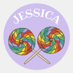 Personalised Rainbow Lollipop Lolly Candy Purple Classic Round Sticker