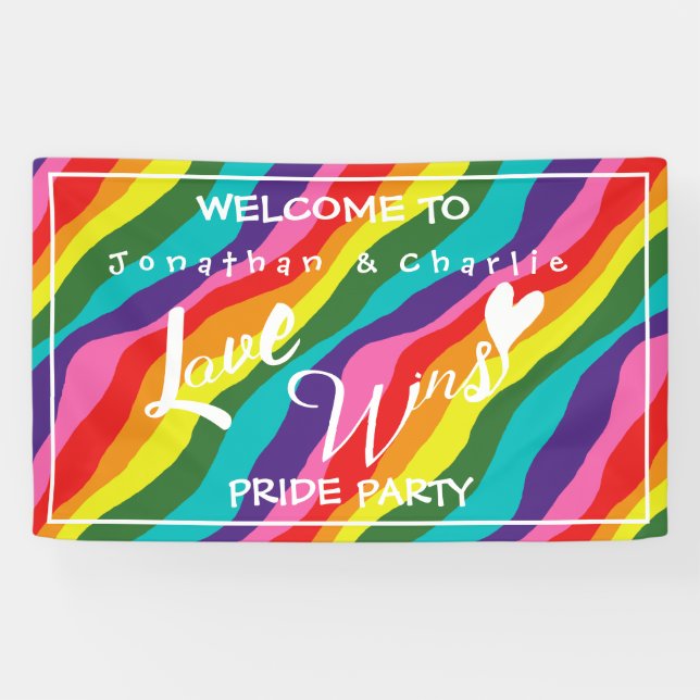 Personalised Rainbow Love Wins Party Banner (Horizontal)
