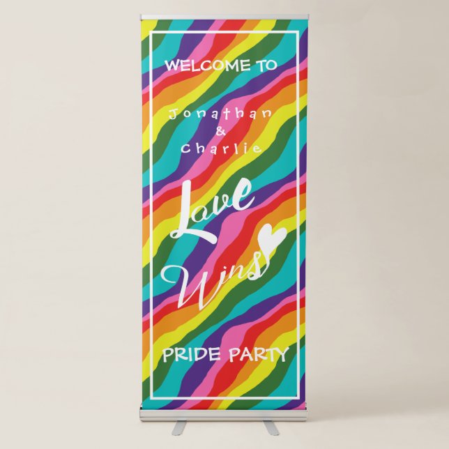 Personalised Rainbow Love Wins Party Retractable Banner (Front)