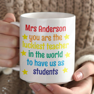 Personalised Rainbow Luckiest Teacher Gift Coffee Mug