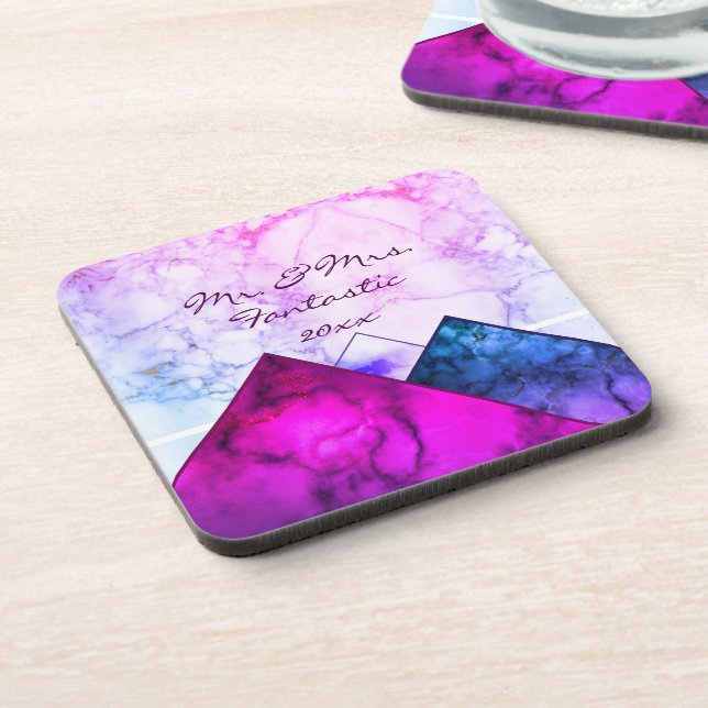 Personalised Rainbow Marble Mountains Colour Block Coaster (Left Side)