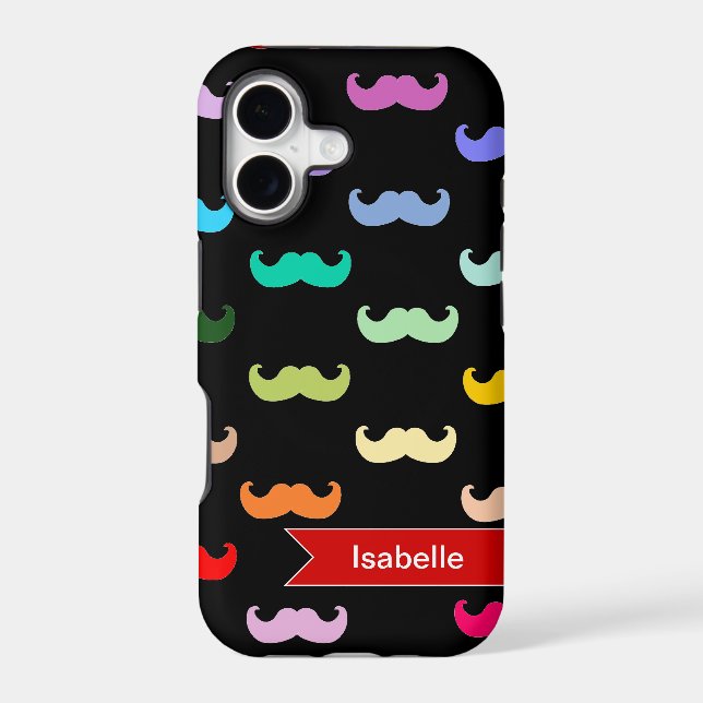 Personalised Rainbow Moustache pattern on black (Back)