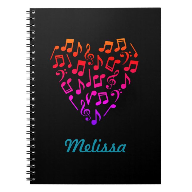 Personalised Rainbow Music Heart Notebook (Medium) (Front)