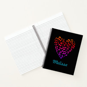 Personalised Rainbow Music Heart Spiral (Large) Notebook