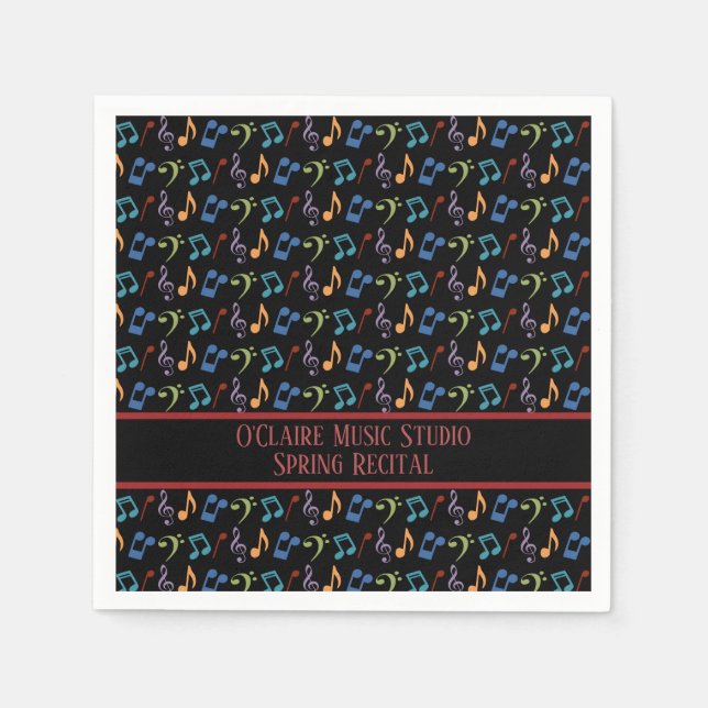Personalised Rainbow Music Notes (Black) Napkin (Front)