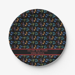 Personalised Rainbow Music Notes (Black) Party Paper Plate