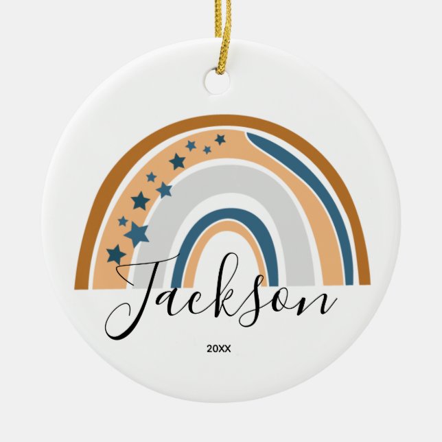 Personalised Rainbow New Baby Gift Ceramic Tree Decoration (Front)