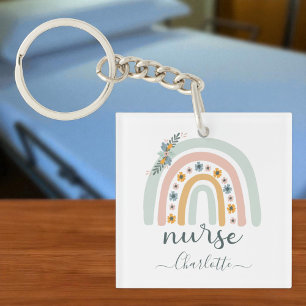 Personalised Rainbow Nurse Name Gift For Nurse Key Ring