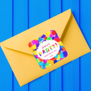 Personalised Rainbow Party Square Sticker