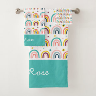 Personalised Rainbow Pattern   Bath Towel Set