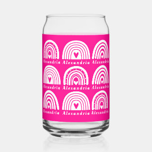 Personalised Rainbow Pattern Hot Pink Coffee Can Glass