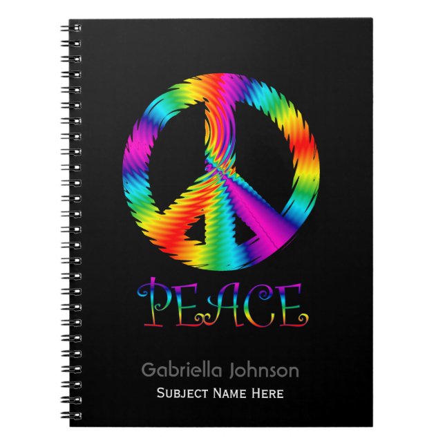 Personalised: Rainbow Peace Sign Notebook (Front)