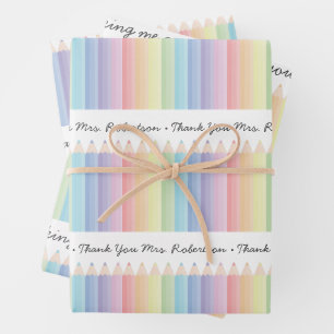 Personalised Rainbow Pencils Teacher Gift Wrapping Paper Sheet