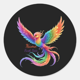 Personalised Rainbow Phoenix Name Birthdate Gift Classic Round Sticker
