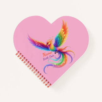 Personalised Rainbow Phoenix Name Birthdate Gift Notebook