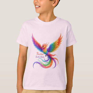 Personalised Rainbow Phoenix Name Birthdate Gift T-Shirt