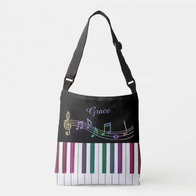 Personalised Rainbow Piano Music Tote Bag (Front)