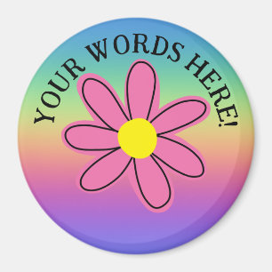 Personalised Rainbow Pink Flower Magnet