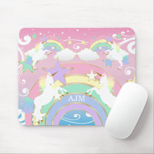 Personalised Rainbow Pink Unicorn Mouse Mat