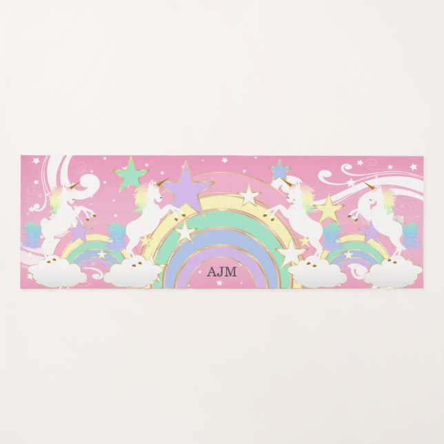 Personalised Rainbow Pink Unicorn Yoga Mat (Front (Horizontal))