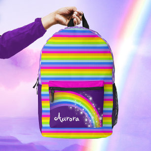 Personalised rainbow purple pink kids school  printed backpack