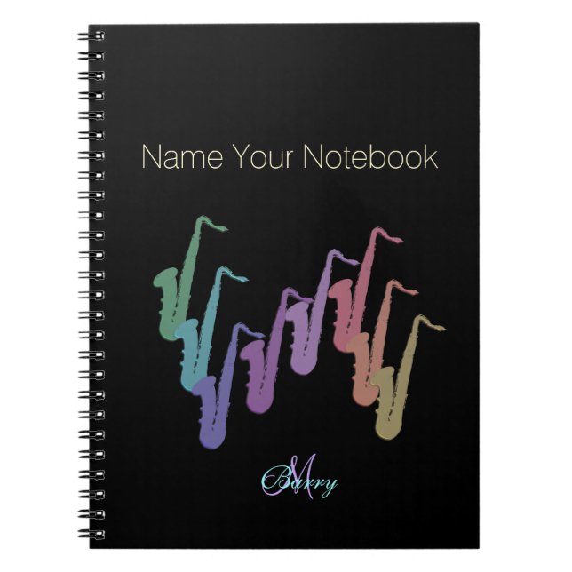 Personalised Rainbow Saxophones Music Notebook (Front)