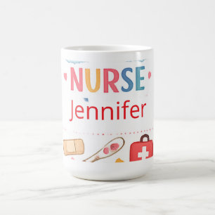 Personalised Rainbow School Nurse Office Sign, Cut Coffee Mug