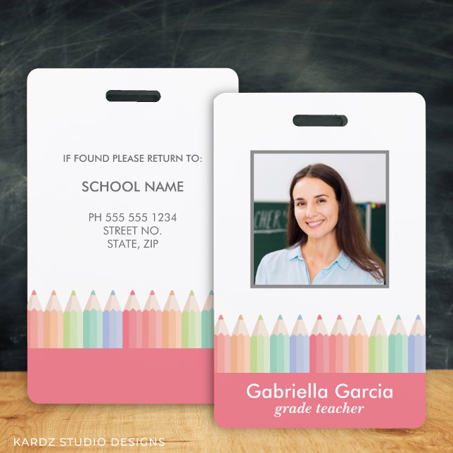 Personalised Rainbow School Teacher ID badge (Personalize with photo, name, and details to this teacher ID Badge)