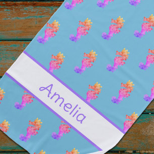 Personalised Rainbow Seahorse Beach Towel